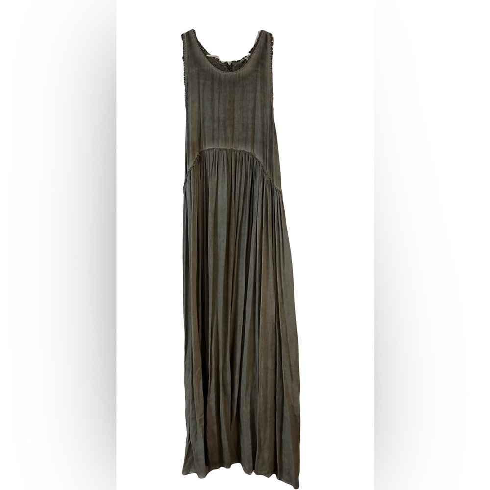 ODDY Boho Sleeveless Olive Green Maxi Dress